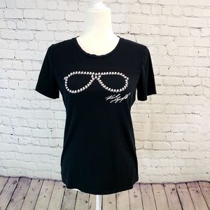 Karl Lagerfeld tshirt. Sunglasses motif. Black XS